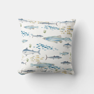 Almofada Padrão de Peixe Amarelo Azul