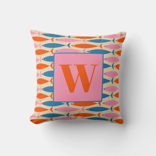 Almofada Padrão de Peixe de Pop Moderno do meio século com  (Frente)