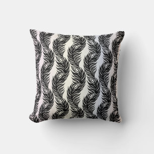 Almofada Padrão de penas de peacock abstrato preto-e-branc