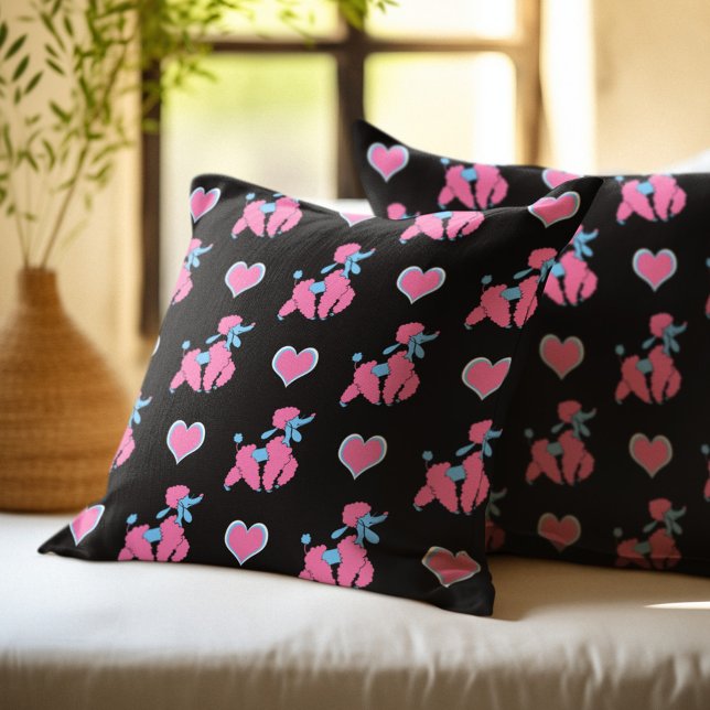 Almofada Padrão de Poodles Rosa e Corações (Criador carregado)