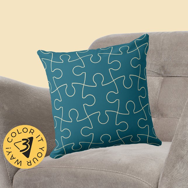 Almofada Padrão de Puzzle Minimalista Azul e Amarelo (Minimalist Blue & Yellow Jig Saw Puzzle Pattern Throw Pillow)