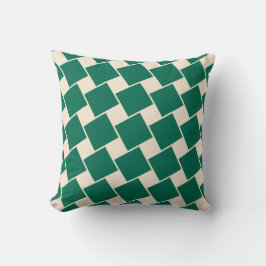 Almofada Padrão de Quadrados Verde Garrafa e Branco Antigo
