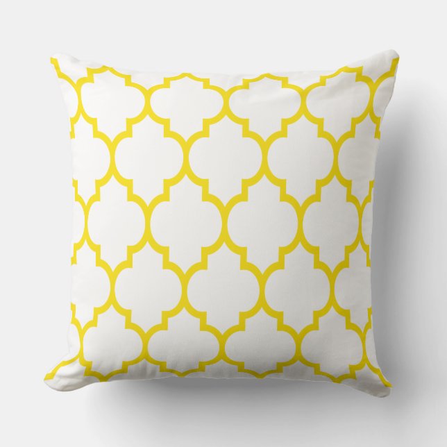Almofada Padrão De Quatrefoil Amarelo E Branco Reversível (Frente)