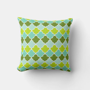 Almofada Padrão de Quatrefoil Aqua Verde Geométrico