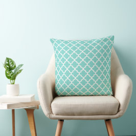 Almofada Padrão de Quatrefoil Azul-Aqua-marroquino Moderno