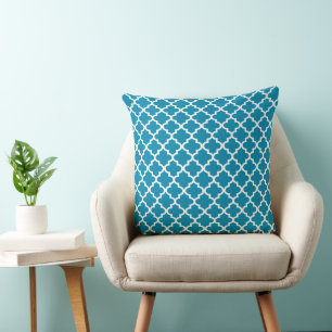 Almofada Padrão de Quatrefoil Azul-Branco Moderno para Mar