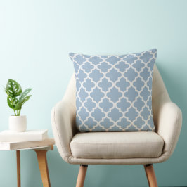 Almofada Padrão de Quatrefoil Azul e Branco Moderno