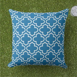 Almofada Padrão de Quatrefoil Azul-Marrocos Moderno Cobalt