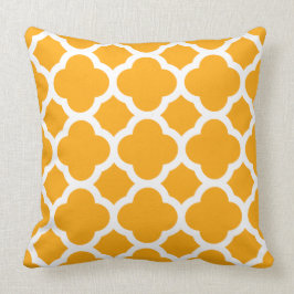 Almofada Padrão de Quatrefoil Branca e Laranja