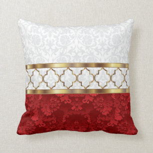 Almofada Padrão de Quatrefoil Elegante Vermelho, Branco e
