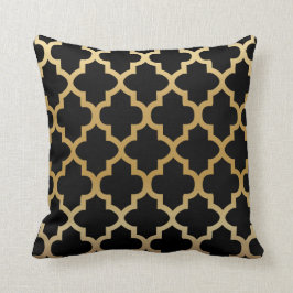 Almofada Padrão de Quatrefoil Preto na Mistura Dourada