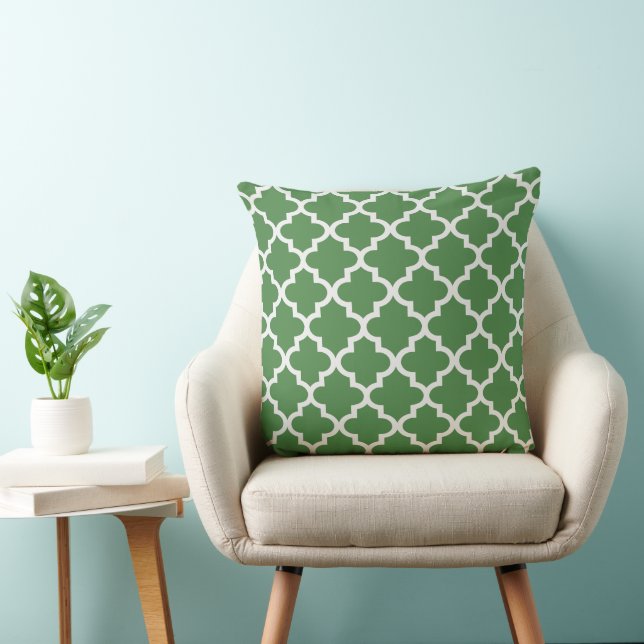 Almofada Padrão de Quatrefoil Verde e Branco moderno (Cadeira)