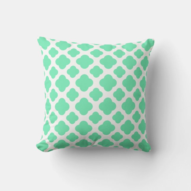 Almofada Padrão de Quatrefoil Verde Seafoam Mint (Frente)