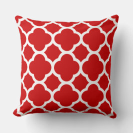 Almofada Padrão de Quatrefoil Vermelho e Branco