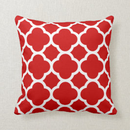 Almofada Padrão de Quatrefoil Vermelho e Branco