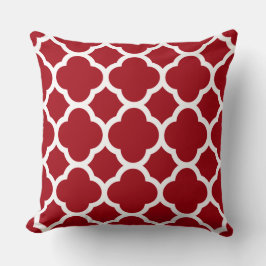 Almofada Padrão de Quatrefoil Vermelho e Branco