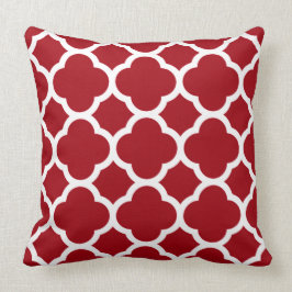 Almofada Padrão de Quatrefoil Vermelho e Branco