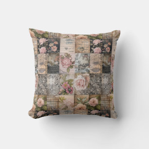 Almofada Padrão de Quilt do Grunge Floral Rosa Inspirado
