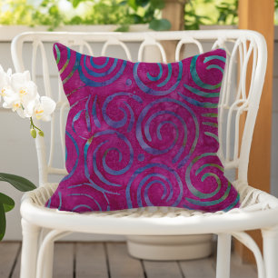 Almofada Padrão de redemoinhos de roxo e magenta Batik Boho
