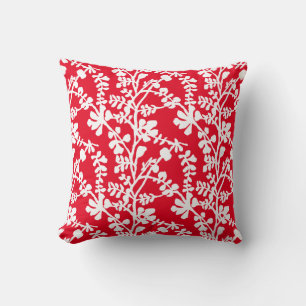 Almofada Padrão De Repetição Floral Vermelho E Branco