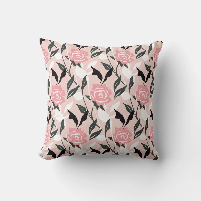 Almofada Padrão de rosa cor-de-rosa (Frente)