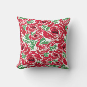 Almofada Padrão de Rosa de Vintage Elegante - Floral Vermel