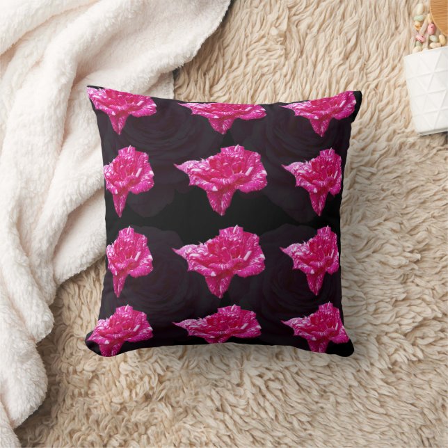 Almofada Padrão De Rosa Rosa E Preto, (Cobertor)