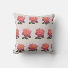 Almofada Padrão de Rosa Rosa na Areia Bege