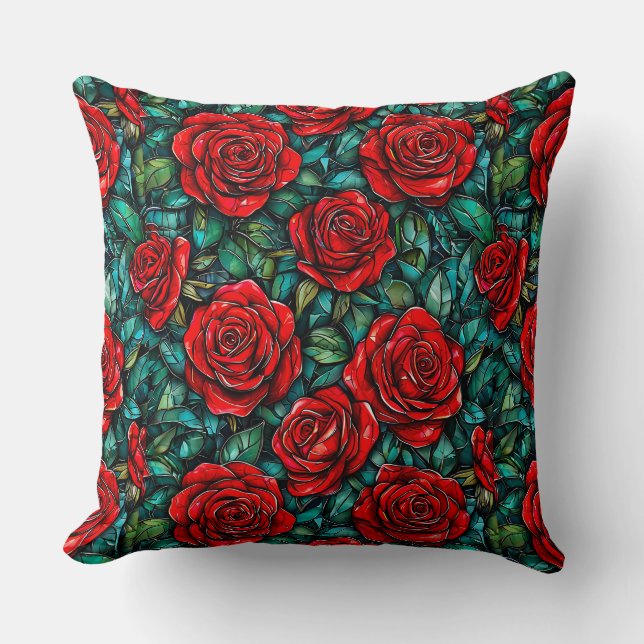 Almofada Padrão de rosas vermelhas (Frente)