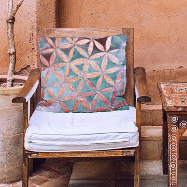 Almofada Padrão de Rosetas de Rosa de Água Dourada com Teal (Criador carregado)