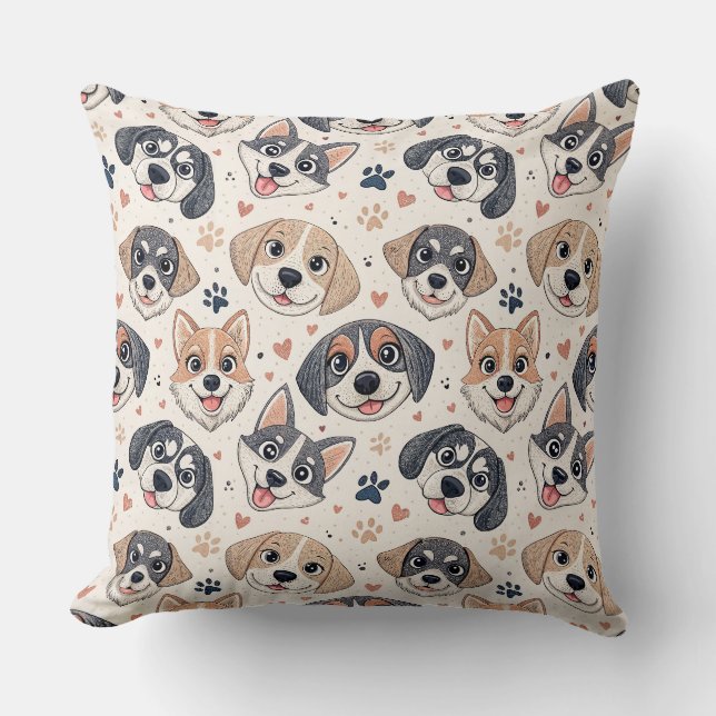 Almofada Padrão de Rosto de Cachorrinho Fofo Design para Cr (Frente)