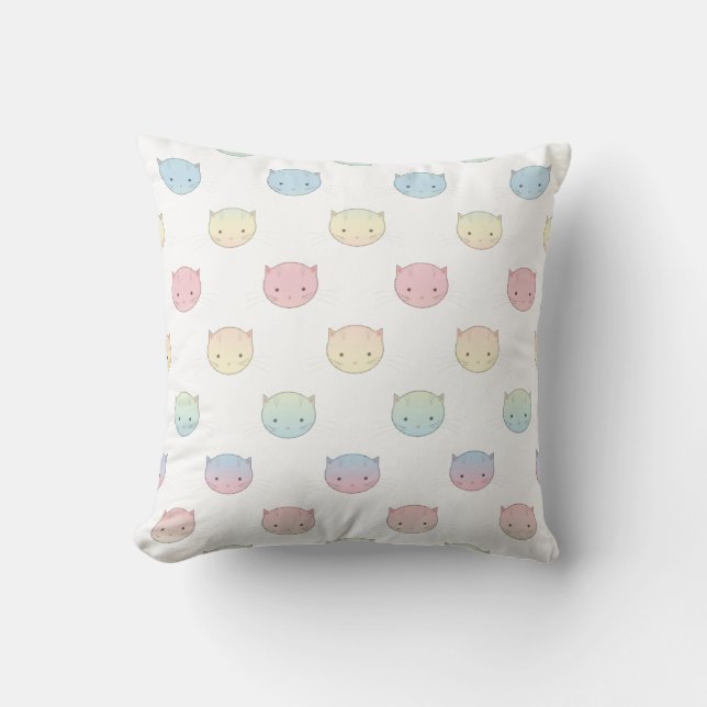Almofada Padrão de Rostos de Gatinho Pastel Fofo (Frente)