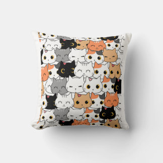 Almofada Padrão de Rostos de Gatos Kawaii Fofos 