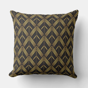 Almofada Padrão de Seta Preta Dourada Art Deco