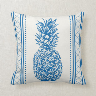 Almofada Padrão de silhueta de abacaxi azul e branco
