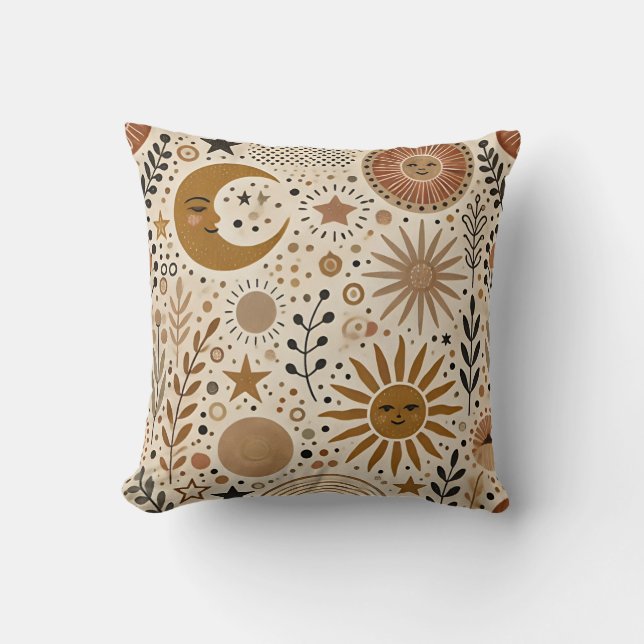 Almofada Padrão de Sol e Lua Celestial (Frente)