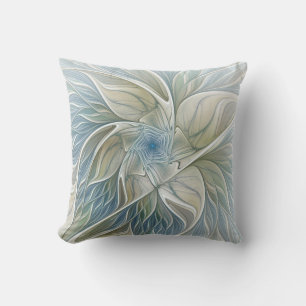 Almofada Padrão de Sonho Floral Abstrato Azul Khaki Fracta