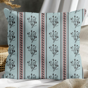 Almofada Padrão De Stripe Floral, Rosa E Azul, Vintage