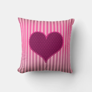 Almofada Padrão de Stripes de Coração Rosa de Dia de os nam