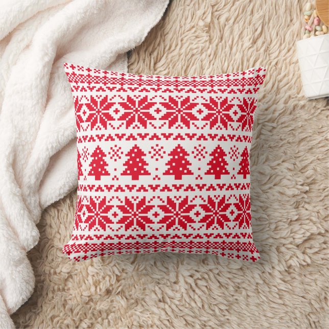Almofada Padrão de Sweater de Natal Vermelho e Branco (Cobertor)
