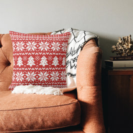 Almofada Padrão de Sweater de Natal Vermelho e Branco