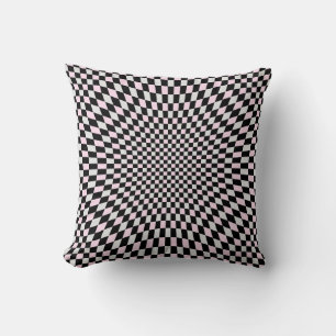 Almofada Padrão de Tabuleiro de Xadrez Trippy Preto Rosa Ci