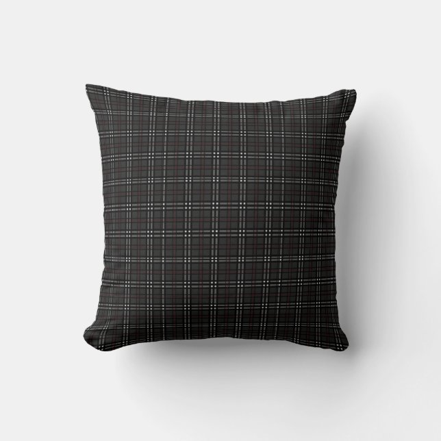 Almofada Padrão de Tartan preto e Cinza (Frente)