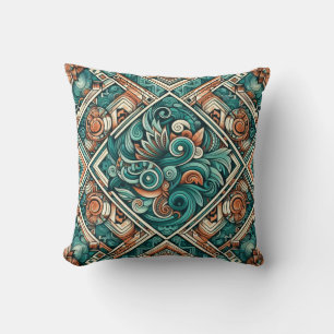 Almofada Padrão de Teal e Terracotta inspirado no asttec