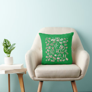Almofada Padrão de texto de Natal HO HO HO branco verde ver