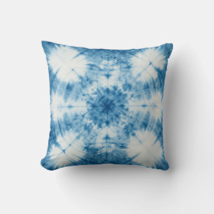 Almofada Padrão de Tinta Amarrada Shibori Azul Índigo