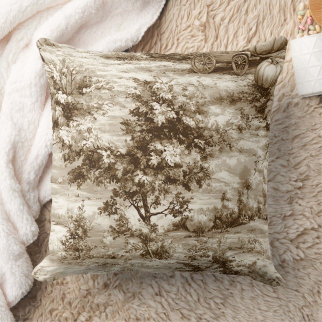 Almofada Padrão de Toile de Abóbora em Sepia Fazenda Colhei (Cobertor)