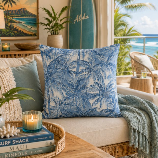Almofada Padrão de Toile Tropical Vintage de Palmeira (Criador carregado)