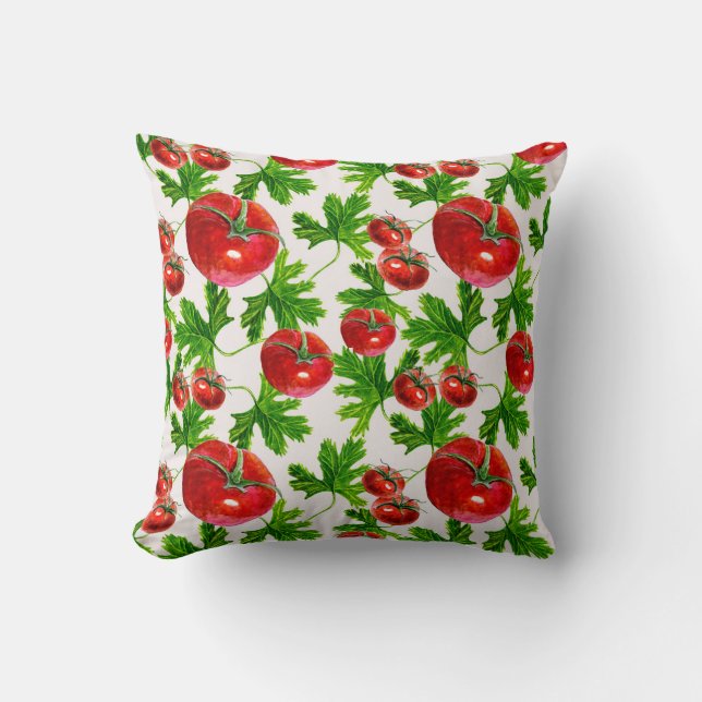 Almofada Padrão de Tomate com Folhas (Frente)