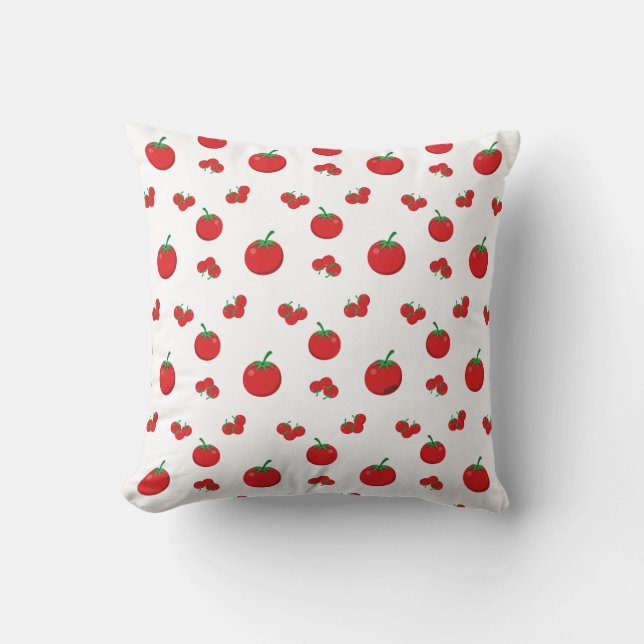 Almofada Padrão de Tomates Vermelhos no Branco (Frente)